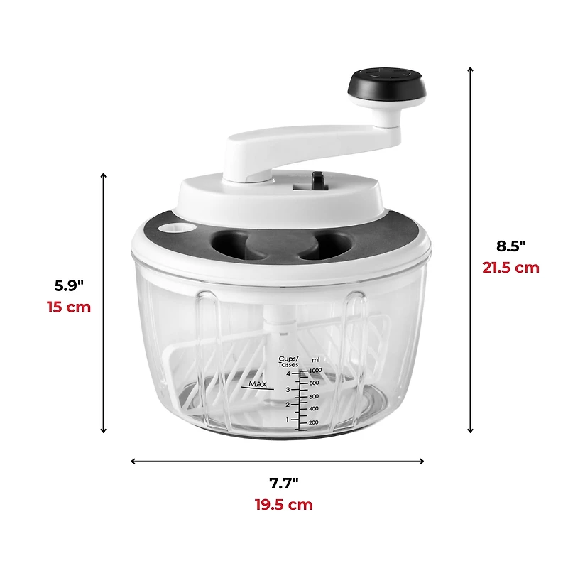 Starfrit Pro Food Processor & Mixer 3-in-1 Manual Food Chopper, Whisk & Salad Spinner, Ice Crushing, 2 Speeds, 1L Bowl, Salsa, Hummus, Mayo & Dressing