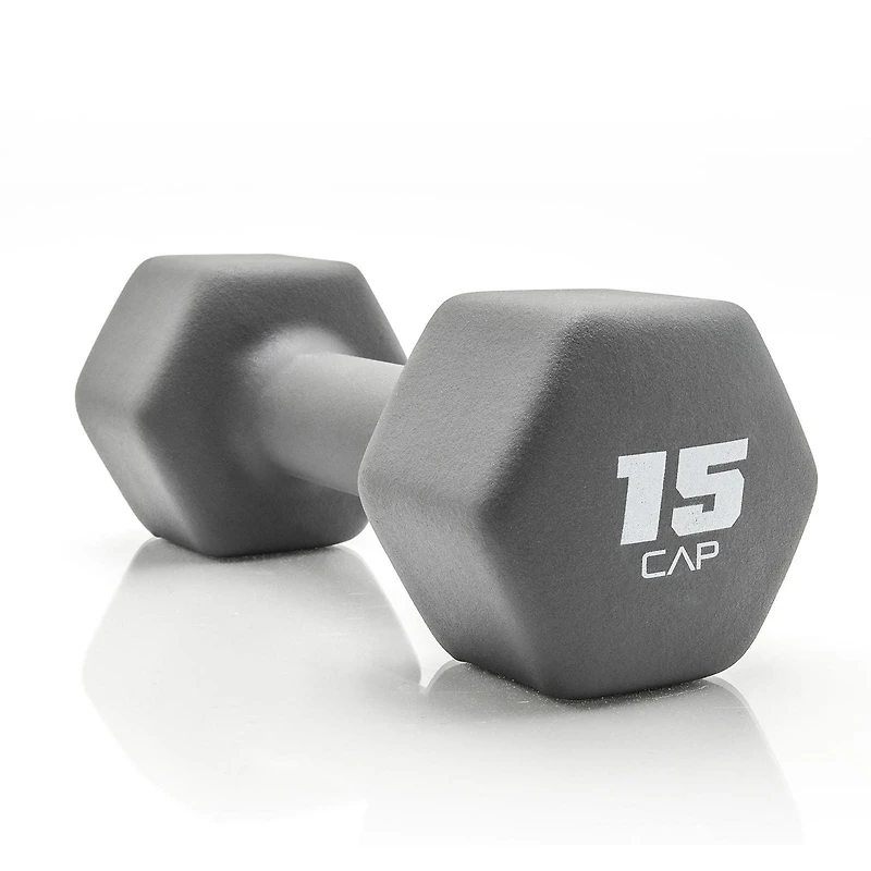 CAP, 15lb Neoprene Dumbbell, Cool Gray, Single
