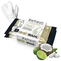 Wahl Mitt Wipes - 24 lingettes pour chiens à 3 doigts avec flocons d'avoine, aloès et karité - Parfum noix de coco et citron vert - Modèle 58553 Lingettes pour gants pour chiens