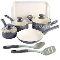 Tia Mowry 10 Piece Ceramic Nonstick Cookware Set, Charcoal