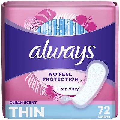 Protège-dessous quotidiens Always Thin protection imperceptible, degré d’absorption régulier, parfumés, 72 protège-dessous 72CT