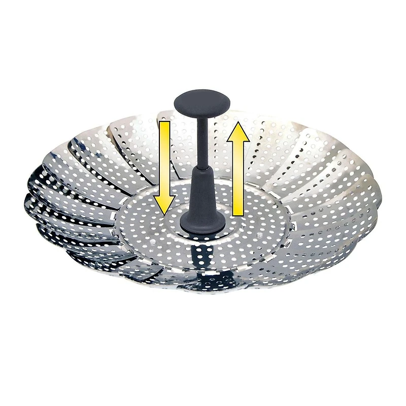 Starfrit Marguerite à Légumes en AcierIinoxydable, Repliable, Poignée Amovible et Extensible, Pieds en Silicone, Compatible avec le Lave-Vaisselle