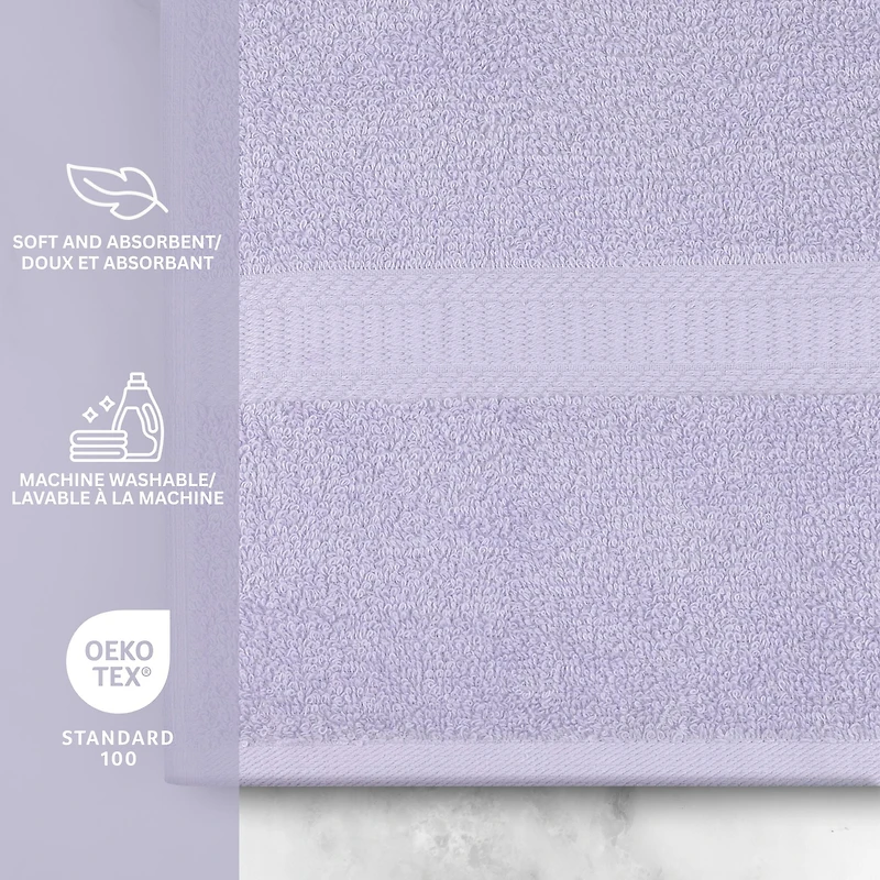 Ensemble de 4 pièces Mainstays Basics, 2 serviettes de bain, 2 serviettes à main, violet 100% Coton, 27x52, 16x26