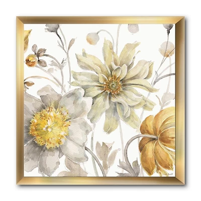 Designart Fields of Gold Watercolor Flower V Framed Wall Art