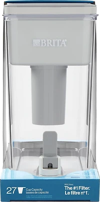 Distributeur de filtration d’eau Brita d’une capacité de 27 tasses, réduit le goût et l’odeur de chlore dans l’eau du robinet, filtre pouvant traiter 151 L, modèle Ultramax gris