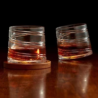 Pirouette Spirale Old Fashion Whiskey Glass With Bamboo Coaster 300ml Set of 4