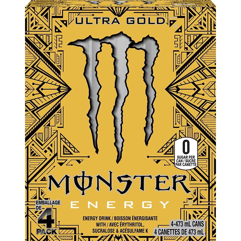 MONSTER ENERGY, Ultra Gold, canette de 473 mL, emballage de 4 cannettes canette de 473mL