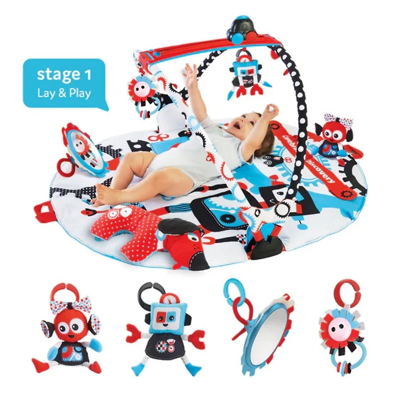 Tapis de Jeu et de Gym pour Bébé Yookidoo. Gym d'Activité 3 en 1 - Aire de Jeu Musicale avec Piste de Robot Motorisée et 20 Activités de Développement pour S'asseoir, S'allonger et le Temps sur le Ven