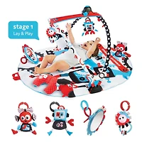 Tapis de Jeu et de Gym pour Bébé Yookidoo. Gym d'Activité 3 en 1 - Aire de Jeu Musicale avec Piste de Robot Motorisée et 20 Activités de Développement pour S'asseoir, S'allonger et le Temps sur le Ven