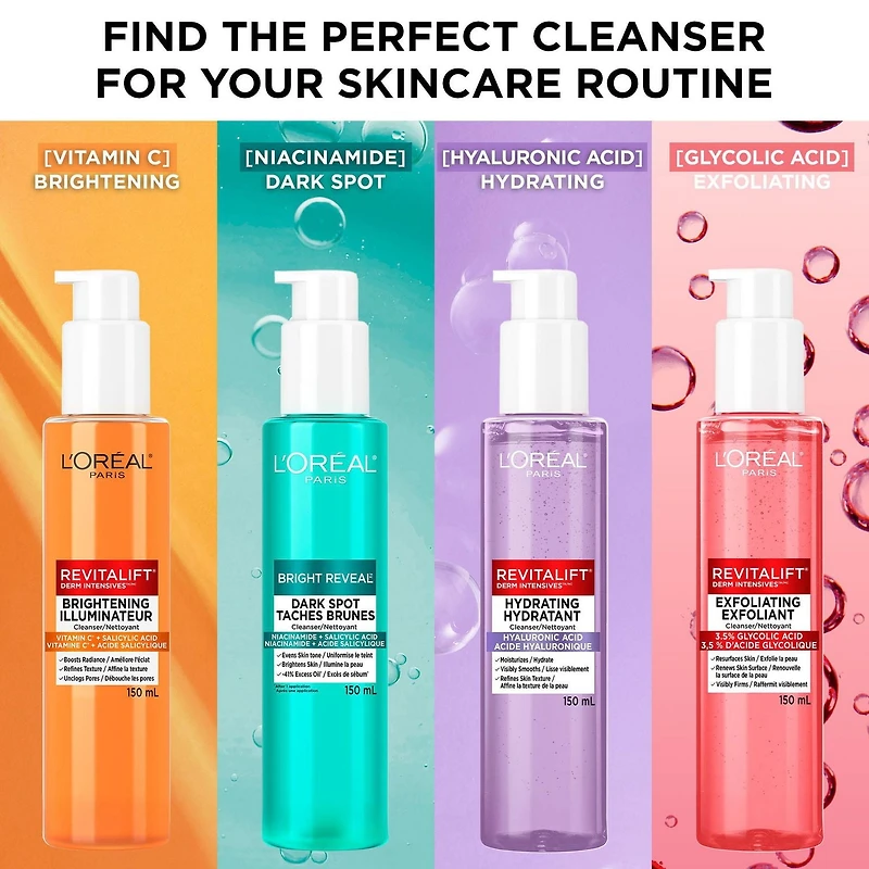 L'Oréal Paris Nettoyant Illuminant pour le visage, 150ml avec vitamine C