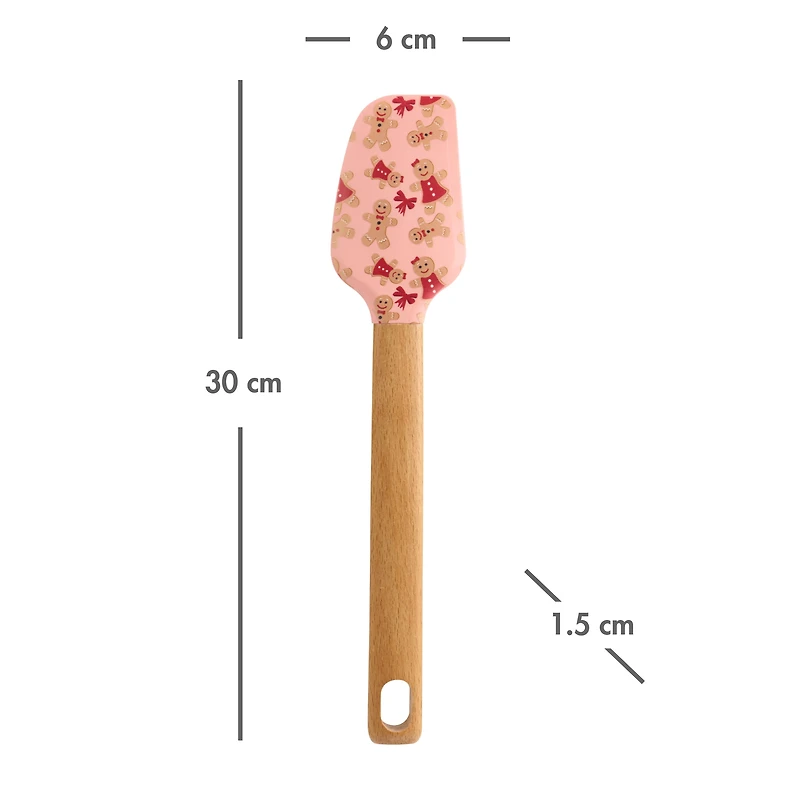 Spatule en silicone et bois de hêtre Holiday Time, Biscuits au pain d'épices, Rose