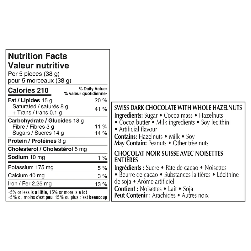 Lindt SWISS CLASSIC Dark Chocolate and Hazelnut Bar, 300g