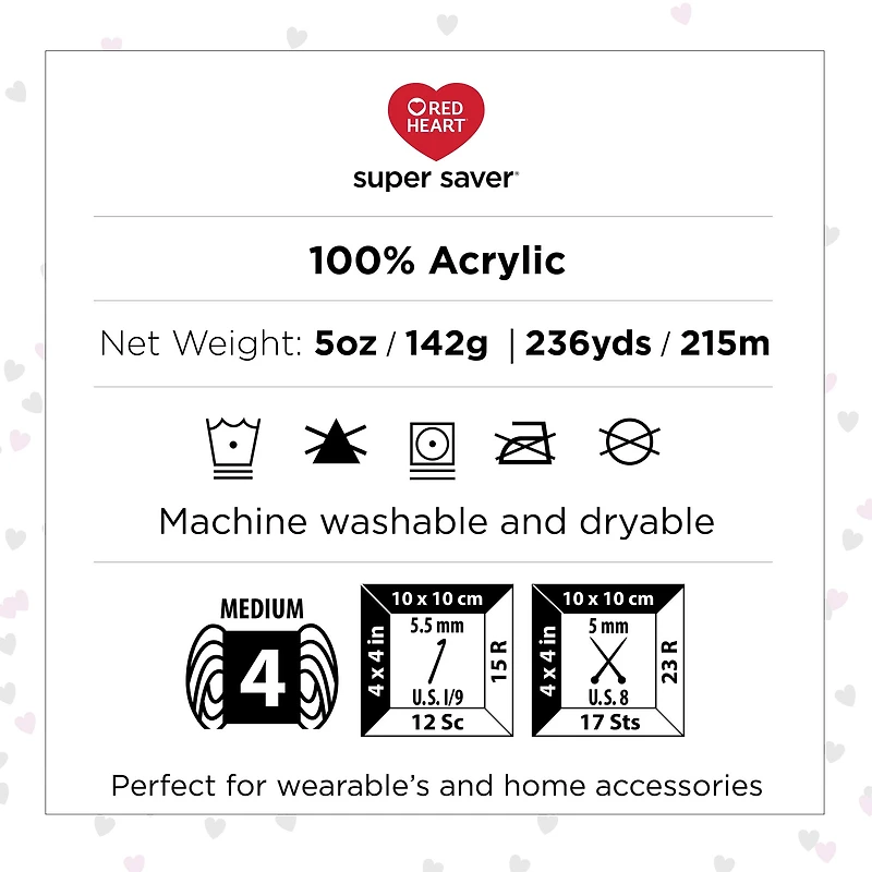 Red Heart® Fil Super Saver®, Imprimés, Acrylique #4 Médium, 5oz/142g, 236 Yards Fil durable, large gamme de couleurs