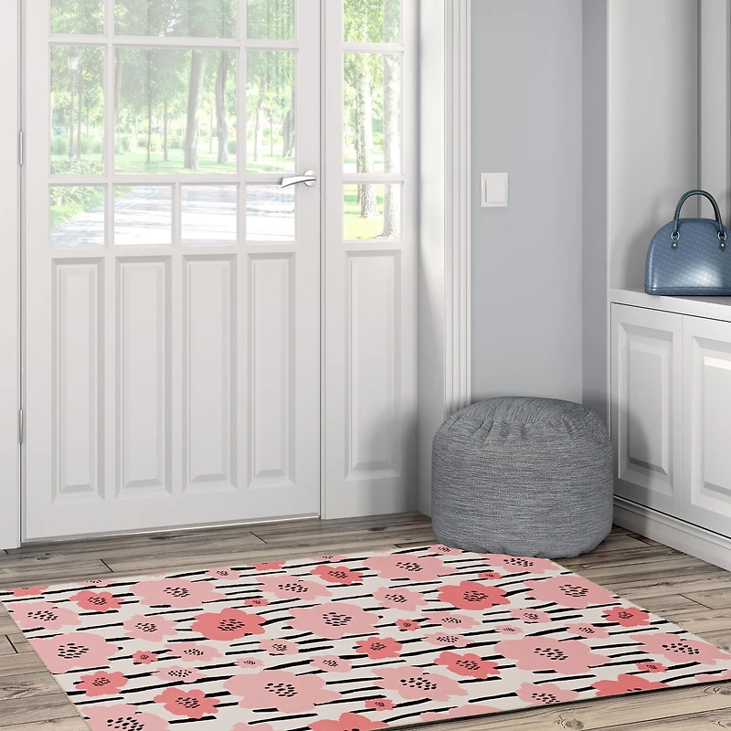Tapis d'appoint lavable Laurel 3 pi x 5 pi ivoire et rose