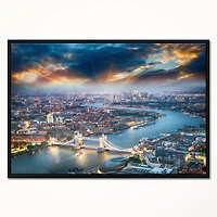 Design Art Aerial View of London at Dusk Framed Canvas Art Print