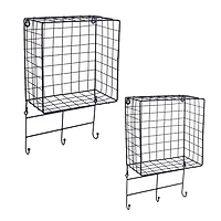 Truu Design, Grid Floating Wall Shelves with Hooks, Set of 2