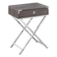 Monarch Specialties Accent Table, Side, End, Nightstand, Lamp, Storage Drawer, Living Room, Bedroom, Brown Laminate, Chrome Metal, Contemporary, Modern