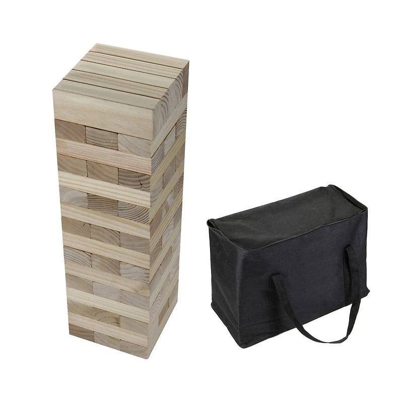 Hathaway Block Out Wood Stacking, Collapsing Game with Rip-Resistant Bag, 54 Handcrafted Pine Blocks