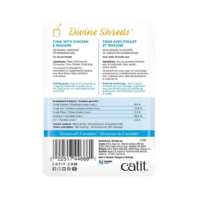 Garniture Divine Shreds pour chats, Thon avec poulet et wakamé, 75 g