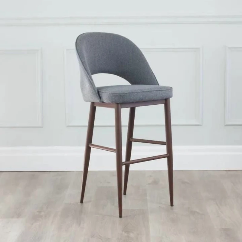 Executive Stool with PU Upholstery and Walnut Metal Frame – High Back Stool with Foot Rest, Mid-Century Style, Comfortable and Sturdy Seating for Offices and Modern Spaces