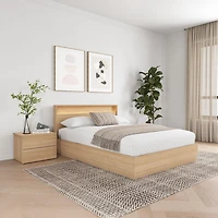 Ensemble de chambre à coucher Hudson 3 pièces avec lit queen size, sommier à lattes, tête de lit avec éclairage intégré et table de chevet
