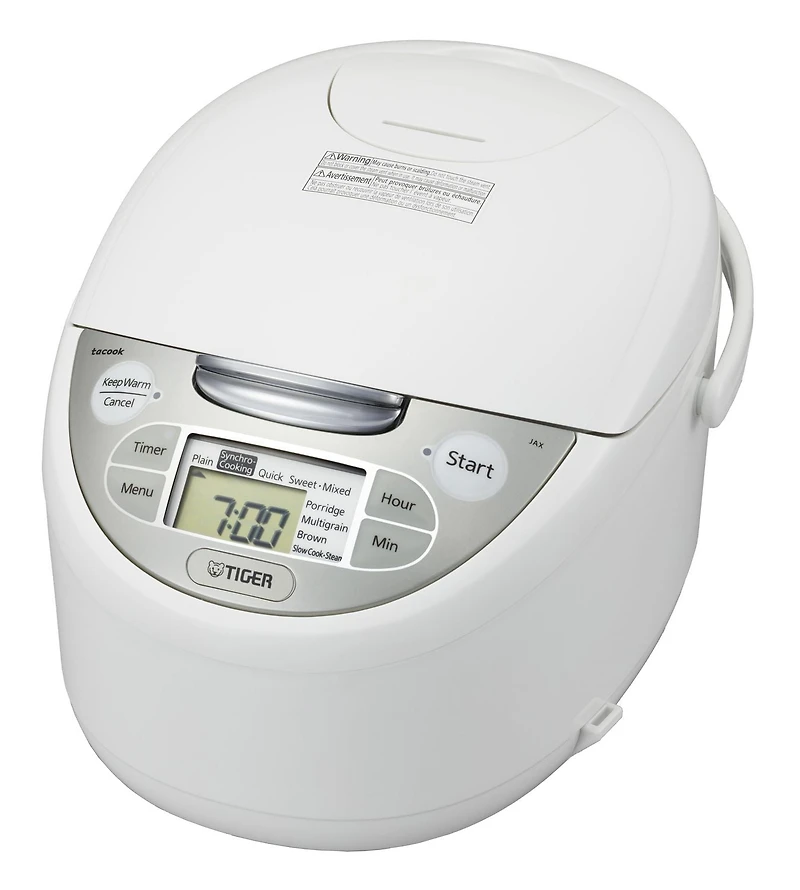 Tiger JAX-R Series 10Cup White Micom Rice Cooker With Tacook Cooking Plate