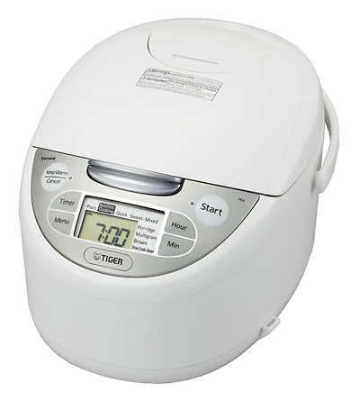 Tiger JAX-R Series 10Cup White Micom Rice Cooker With Tacook Cooking Plate