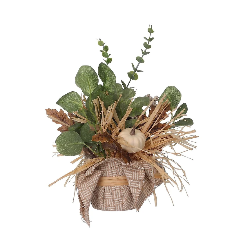 BURLAP PUMPKIN, 10'' H HARVEST BURLAP POTTED FLORAL