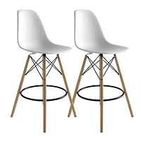 Eames Counter Stool  in Black with Natural wood legs, Counter Stool for Kitchen Island 26"H set of 2