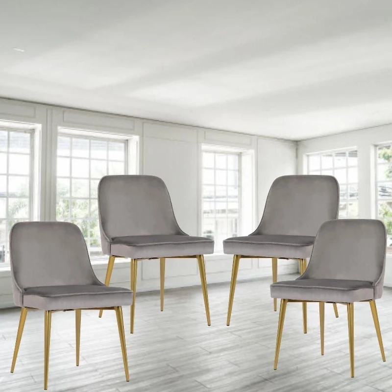 Heye Dining Chair with Grey Velvet Upholstery and Gold Metal Legs (Set of 4)
