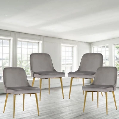 Heye Dining Chair with Grey Velvet Upholstery and Gold Metal Legs (Set of 4)