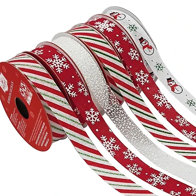 Combinaison de ruban de Noël rouge blanc vert de vacances, polyester, 6 carats 0625 pouces x 9 pieds