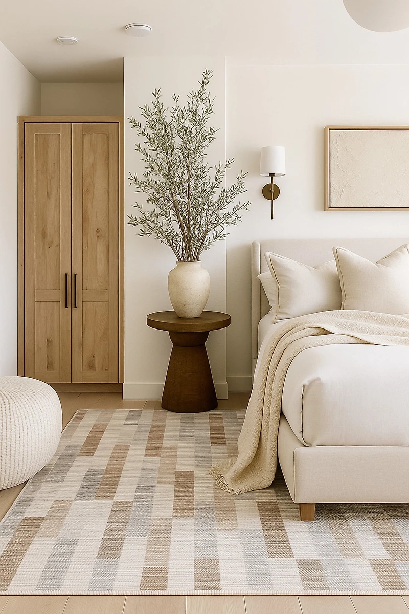 Tapis d'interieur abstrait Rug Branch Nomad, beige marron, moderne - Salon, chambre, salle a manger et cuisine