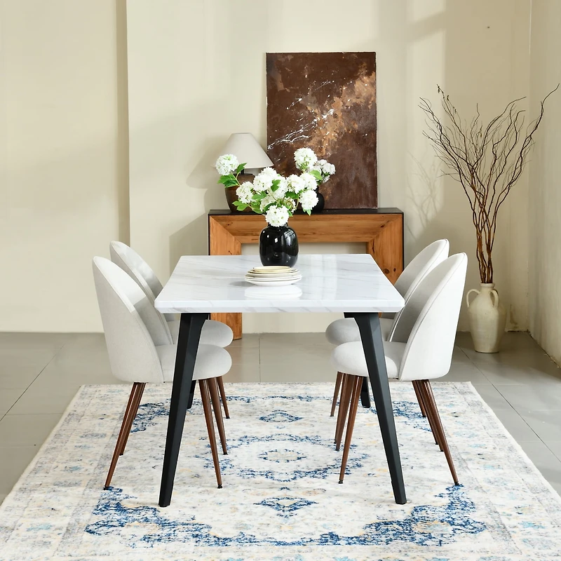Lot de 2 chaises de salle à manger Homy Casa sans accoudoirs avec dossier incurvé et rembourré, tissu beige