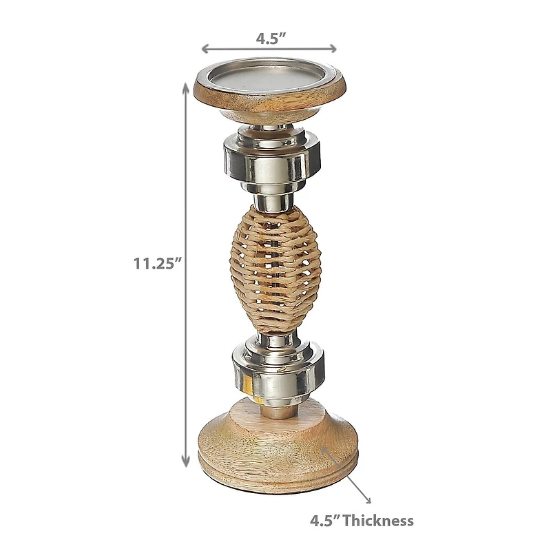 Oval Raffia Metal Pillar Candlestick 11.25"