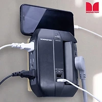 Monster Swivel Wall Tap with 6 Outlets and 2 USB Ports - English/French