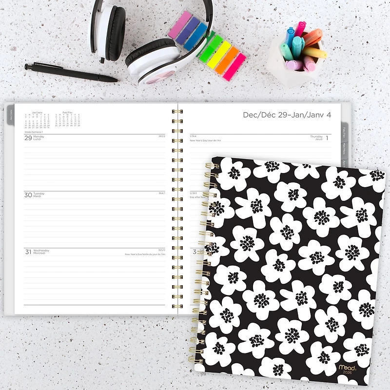 2026 Mead® B&W Buttercup Large Weekly Clear Poly Cover Planner