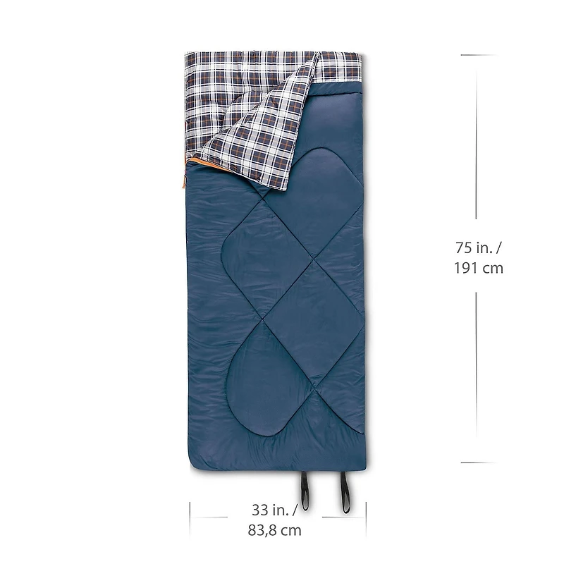 Sac de couchage Ozark Trail 5 °C, 190 cm (L) x 84 cm (l), température nominale +41 °F/+5 °C, tissu polyester, bleu Sac de couchage