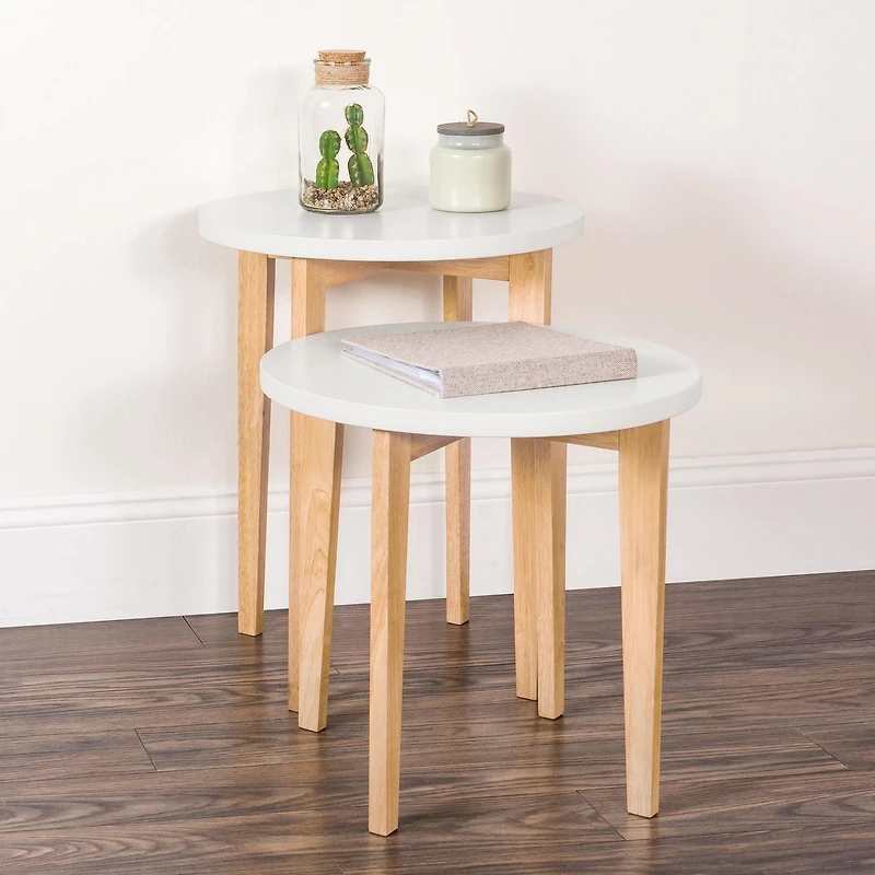 Tables gigognes Geo de Forever Eclectic, blanc/naturel