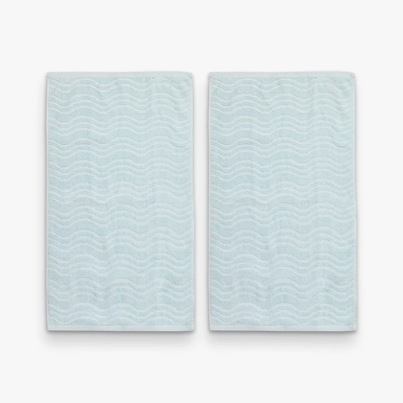 Mainstays Kids 2pk Hand Towel, Light Blue Waves, 15x26", 100% Cotton
