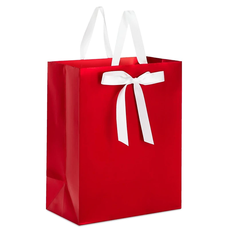 Hallmark 9" Medium Gift Bag (Red Foil with White Bow) for Valentine's Day, Christmas, Birthdays, Parties or Any Occasion