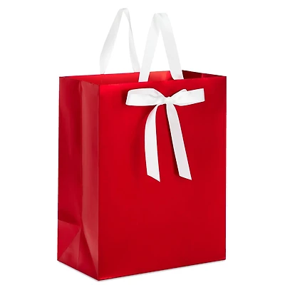 Hallmark 9" Medium Gift Bag (Red Foil with White Bow) for Valentine's Day, Christmas, Birthdays, Parties or Any Occasion