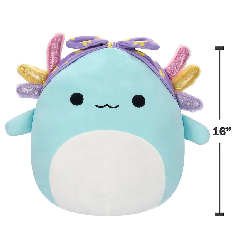 Squishmallows Easter 16" Plush - Irina the Teal Axolotl with Rainbow Gills and Purple Head Bandana