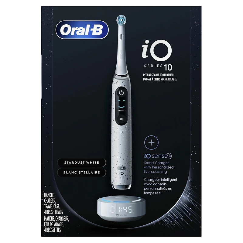 Brosse à dents électrique rechargeable Oral-B Série iO 10 avec brossettes de rechange Nettoyage optimal et brossettes de rechange Soins doux, blanc et chargeur