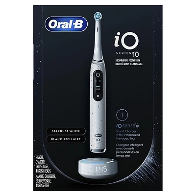 Brosse à dents électrique rechargeable Oral-B Série iO 10 avec brossettes de rechange Nettoyage optimal et brossettes de rechange Soins doux, blanc et chargeur