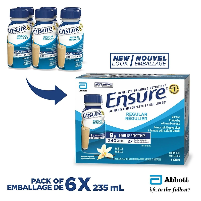 Ensure Regular, Nutritional Supplement Shake, Nutrition To Stay Active And Energetic, Vanilla, 6 x 235-mL Bottles