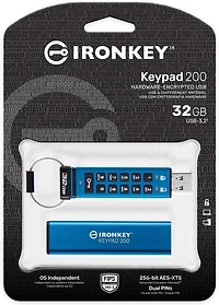Kingston Ironkey Keypad 200 USB-A Clé USB cryptée 32 Go | Indépendant du système d'exploitation | FIPS 140-3 niveau 3 | XTS-AES 256 bits | Protection BadUSB et Brute Force | Option multi-broches | IKK