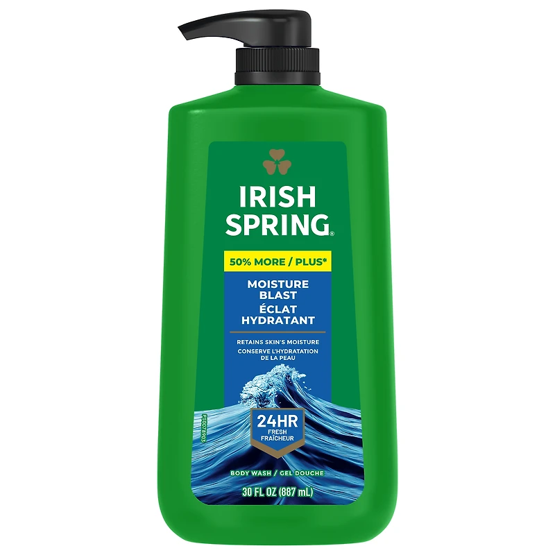 Irish Spring Moisture Blast Moisturizing Body Wash for Men, 887 mL Pump Bottle