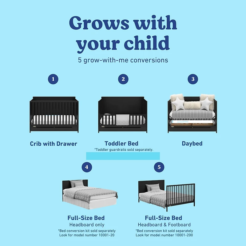 Graco Melrose 5-in-1 Convertible Baby Crib with Drawer, Black