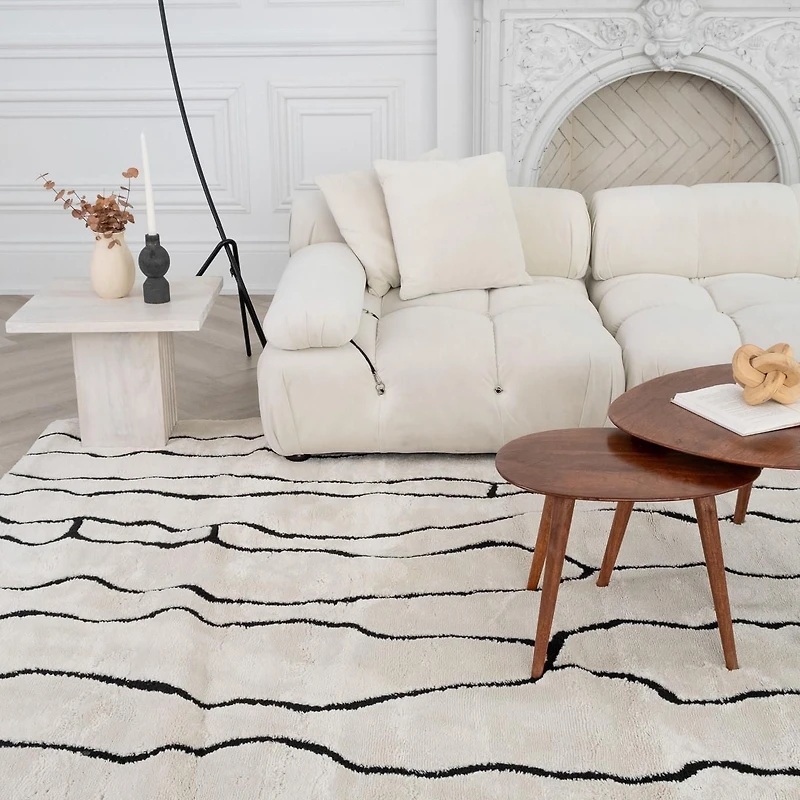 Rug Branch Domus Abstract Indoor Area Rug, Cream Black, Modern - Living Room, Bedroom, Dining Room, and Kitchen